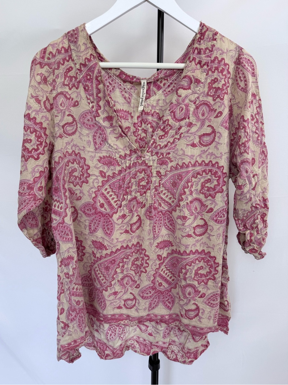 Magnolia Pearl - Pink Paisley V-Neck Women's Top
